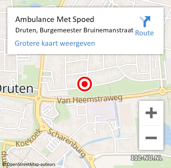 Locatie op kaart van de 112 melding: Ambulance Met Spoed Naar Druten, Burgemeester Bruinemanstraat op 13 augustus 2021 07:48