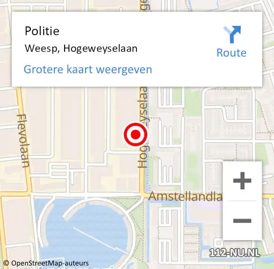 Locatie op kaart van de 112 melding: Politie Weesp, Hogeweyselaan op 13 augustus 2021 09:11