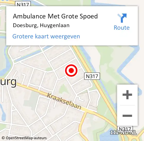 Locatie op kaart van de 112 melding: Ambulance Met Grote Spoed Naar Doesburg, Huygenlaan op 13 augustus 2021 18:33