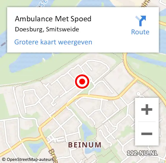 Locatie op kaart van de 112 melding: Ambulance Met Spoed Naar Doesburg, Smitsweide op 13 augustus 2021 20:11