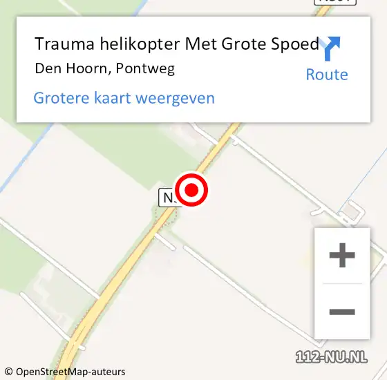 Locatie op kaart van de 112 melding: Trauma helikopter Met Grote Spoed Naar Den Hoorn, Pontweg op 14 augustus 2021 01:06