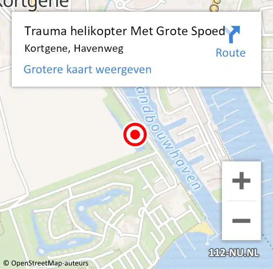 Locatie op kaart van de 112 melding: Trauma helikopter Met Grote Spoed Naar Kortgene, Havenweg op 14 augustus 2021 10:03
