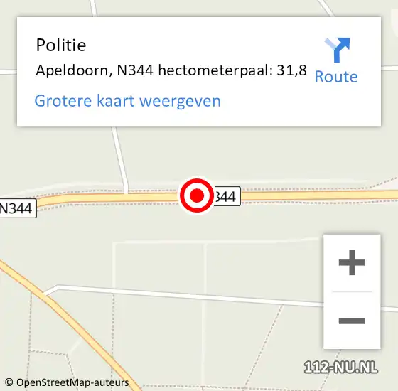 Locatie op kaart van de 112 melding: Politie Apeldoorn, N344 hectometerpaal: 31,8 op 14 augustus 2021 10:47