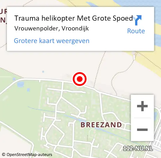 Locatie op kaart van de 112 melding: Trauma helikopter Met Grote Spoed Naar Vrouwenpolder, Vroondijk op 14 augustus 2021 14:04