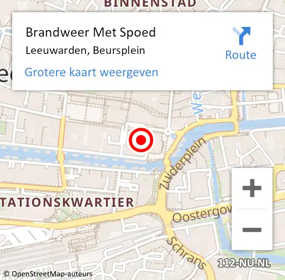 Locatie op kaart van de 112 melding: Brandweer Met Spoed Naar Leeuwarden, Beursplein op 14 augustus 2021 15:10