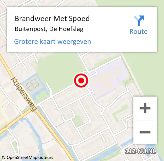 Locatie op kaart van de 112 melding: Brandweer Met Spoed Naar Buitenpost, De Hoefslag op 19 juni 2014 17:23