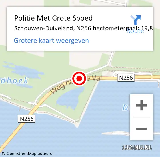 Locatie op kaart van de 112 melding: Politie Met Grote Spoed Naar Schouwen-Duiveland, N256 hectometerpaal: 19,8 op 14 augustus 2021 16:18