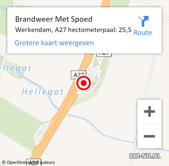 Locatie op kaart van de 112 melding: Brandweer Met Spoed Naar Werkendam, A27 hectometerpaal: 25,5 op 14 augustus 2021 16:40