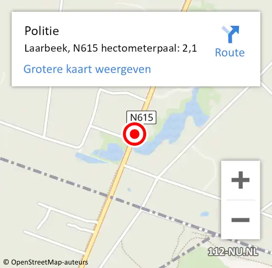 Locatie op kaart van de 112 melding: Politie Laarbeek, N615 hectometerpaal: 2,1 op 14 augustus 2021 18:12