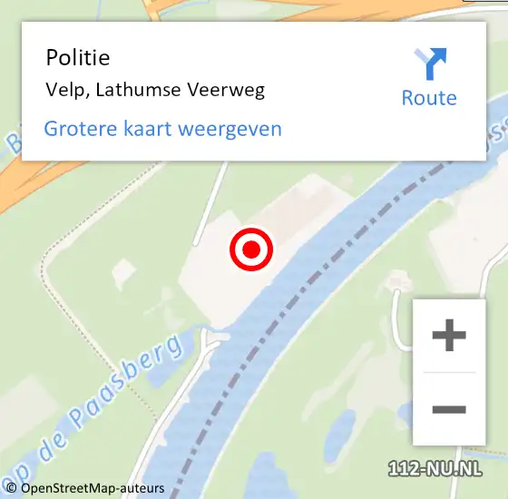 Locatie op kaart van de 112 melding: Politie Velp, Lathumse Veerweg op 14 augustus 2021 20:45