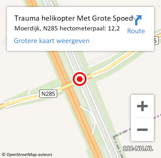 Locatie op kaart van de 112 melding: Trauma helikopter Met Grote Spoed Naar Moerdijk, N285 hectometerpaal: 12,2 op 14 augustus 2021 23:45