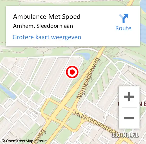 Locatie op kaart van de 112 melding: Ambulance Met Spoed Naar Arnhem, Sleedoornlaan op 15 augustus 2021 18:28