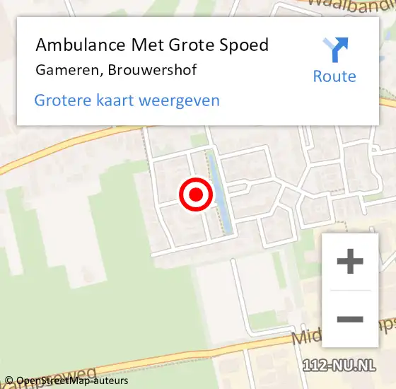Locatie op kaart van de 112 melding: Ambulance Met Grote Spoed Naar Gameren, Brouwershof op 15 augustus 2021 20:17