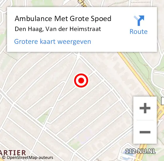 Locatie op kaart van de 112 melding: Ambulance Met Grote Spoed Naar Den Haag, Van der Heimstraat op 16 augustus 2021 01:40