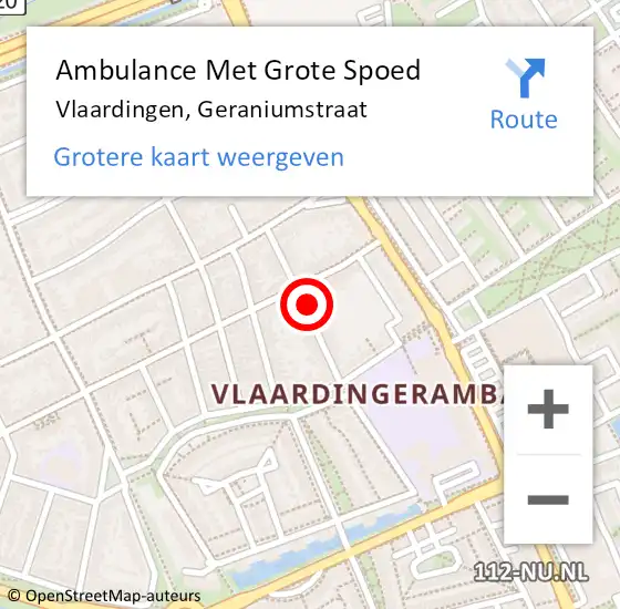 Locatie op kaart van de 112 melding: Ambulance Met Grote Spoed Naar Vlaardingen, Geraniumstraat op 16 augustus 2021 01:47
