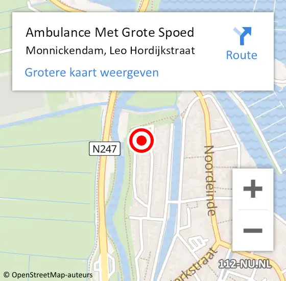 Locatie op kaart van de 112 melding: Ambulance Met Grote Spoed Naar Monnickendam, Leo Hordijkstraat op 16 augustus 2021 10:50