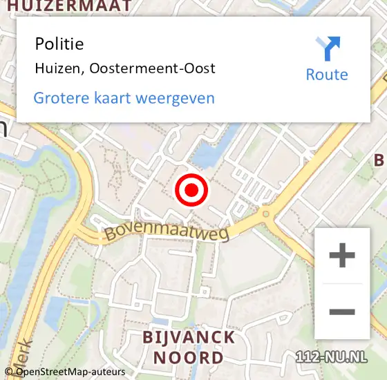 Locatie op kaart van de 112 melding: Politie Huizen, Oostermeent-Oost op 16 augustus 2021 14:20