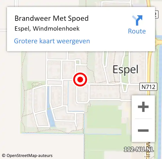 Locatie op kaart van de 112 melding: Brandweer Met Spoed Naar Espel, Windmolenhoek op 16 augustus 2021 16:39