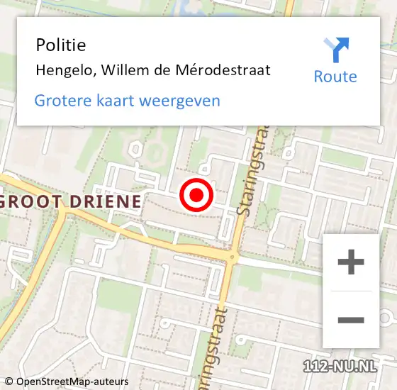Locatie op kaart van de 112 melding: Politie Hengelo, Willem de Mérodestraat op 16 augustus 2021 16:56