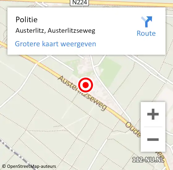 Locatie op kaart van de 112 melding: Politie Austerlitz, Austerlitzseweg op 16 augustus 2021 17:49