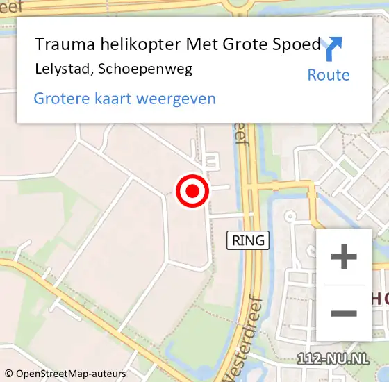 Locatie op kaart van de 112 melding: Trauma helikopter Met Grote Spoed Naar Lelystad, Schoepenweg op 16 augustus 2021 18:57