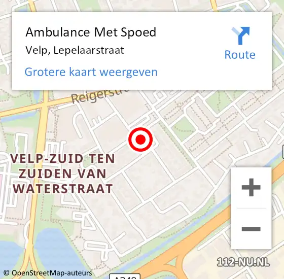 Locatie op kaart van de 112 melding: Ambulance Met Spoed Naar Velp, Lepelaarstraat op 17 augustus 2021 02:33