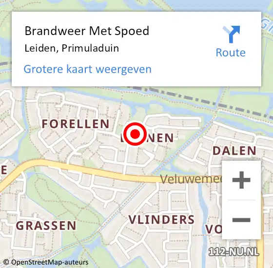 Locatie op kaart van de 112 melding: Brandweer Met Spoed Naar Leiden, Primuladuin op 17 augustus 2021 08:06
