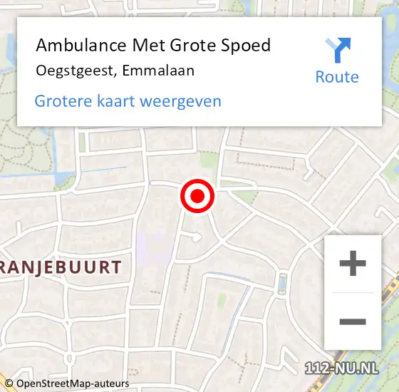 Locatie op kaart van de 112 melding: Ambulance Met Grote Spoed Naar Oegstgeest, Emmalaan op 17 augustus 2021 10:29