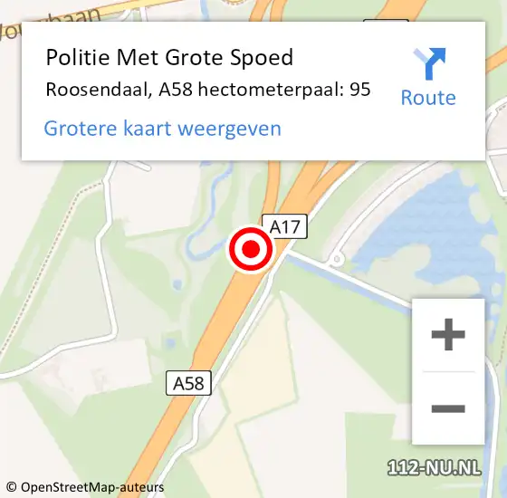 Locatie op kaart van de 112 melding: Politie Met Grote Spoed Naar Roosendaal, A58 hectometerpaal: 95 op 17 augustus 2021 14:33