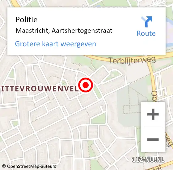 Locatie op kaart van de 112 melding: Politie Maastricht, Aartshertogenstraat op 17 augustus 2021 16:42