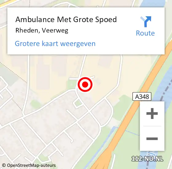 Locatie op kaart van de 112 melding: Ambulance Met Grote Spoed Naar Rheden, Veerweg op 17 augustus 2021 18:01