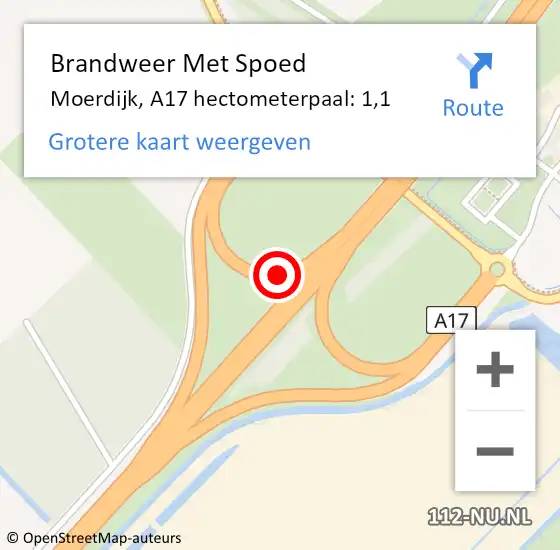 Locatie op kaart van de 112 melding: Brandweer Met Spoed Naar Moerdijk, A17 hectometerpaal: 1,1 op 17 augustus 2021 21:14