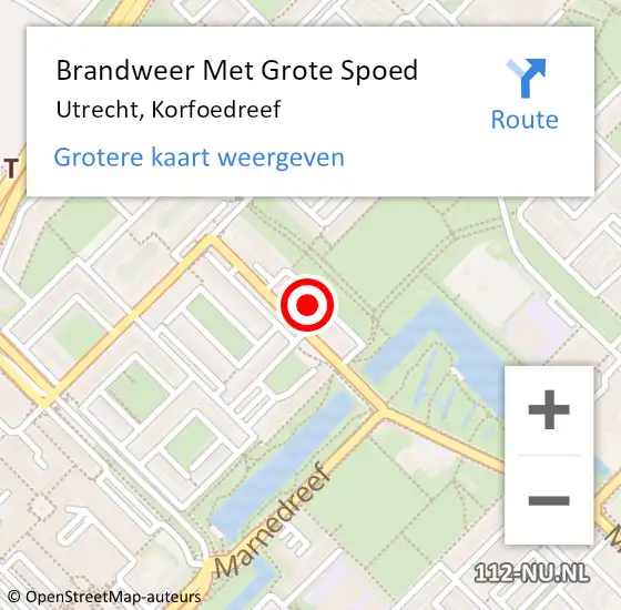 Locatie op kaart van de 112 melding: Brandweer Met Grote Spoed Naar Utrecht, Korfoedreef op 18 augustus 2021 00:36