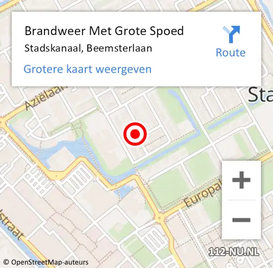 Locatie op kaart van de 112 melding: Brandweer Met Grote Spoed Naar Stadskanaal, Beemsterlaan op 18 augustus 2021 03:11