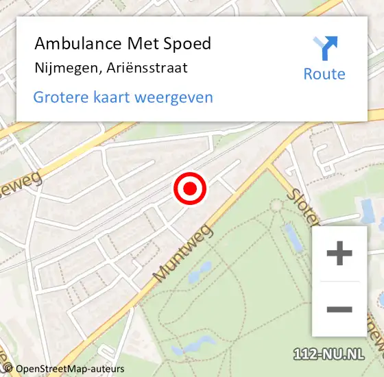 Locatie op kaart van de 112 melding: Ambulance Met Spoed Naar Nijmegen, Ariënsstraat op 18 augustus 2021 06:52