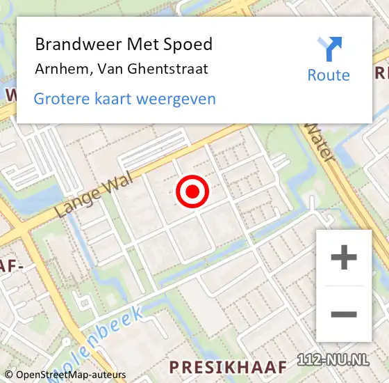 Locatie op kaart van de 112 melding: Brandweer Met Spoed Naar Arnhem, Van Ghentstraat op 18 augustus 2021 09:10