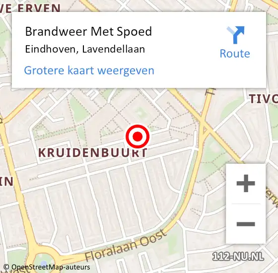 Locatie op kaart van de 112 melding: Brandweer Met Spoed Naar Eindhoven, Lavendellaan op 18 augustus 2021 09:51