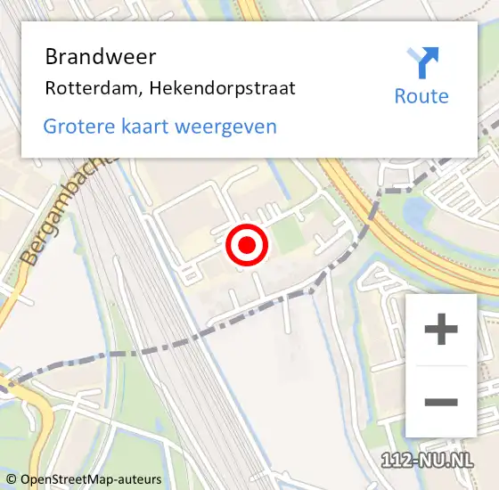 Locatie op kaart van de 112 melding: Brandweer Rotterdam, Hekendorpstraat op 18 augustus 2021 12:16