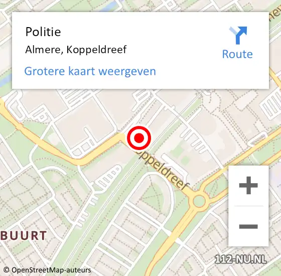 Locatie op kaart van de 112 melding: Politie Almere, Koppeldreef op 18 augustus 2021 16:07