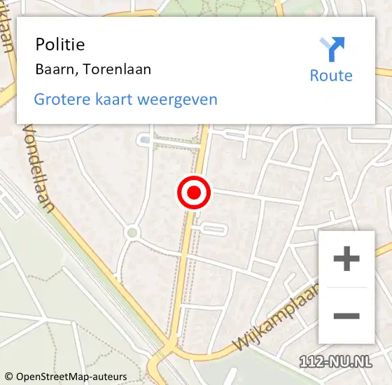 Locatie op kaart van de 112 melding: Politie Baarn, Torenlaan op 19 augustus 2021 04:19