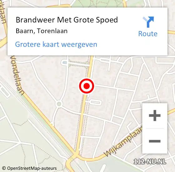Locatie op kaart van de 112 melding: Brandweer Met Grote Spoed Naar Baarn, Torenlaan op 19 augustus 2021 04:20