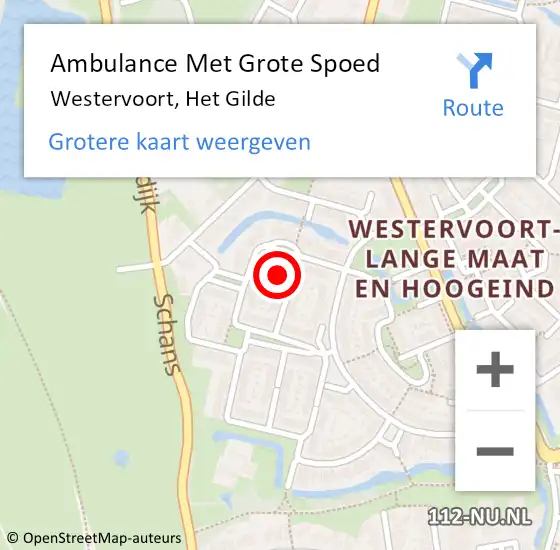 Locatie op kaart van de 112 melding: Ambulance Met Grote Spoed Naar Westervoort, Het Gilde op 19 augustus 2021 09:23