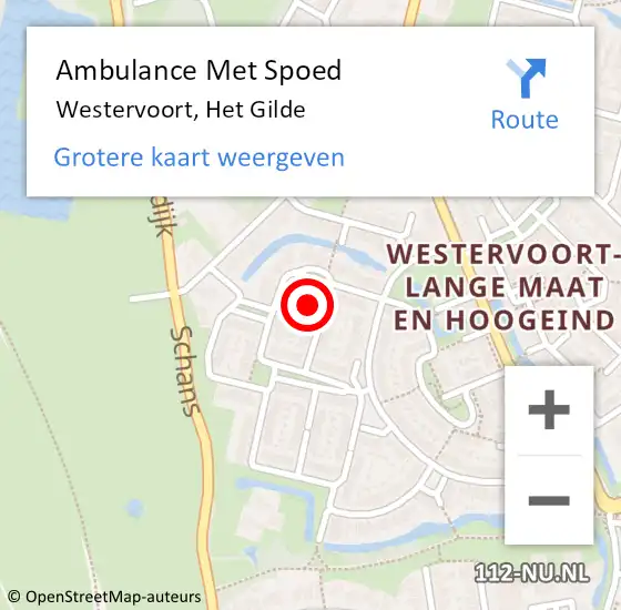 Locatie op kaart van de 112 melding: Ambulance Met Spoed Naar Westervoort, Het Gilde op 19 augustus 2021 09:37