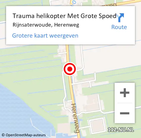 Locatie op kaart van de 112 melding: Trauma helikopter Met Grote Spoed Naar Rijnsaterwoude, Herenweg op 19 augustus 2021 09:46