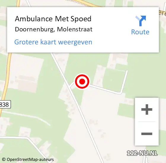 Locatie op kaart van de 112 melding: Ambulance Met Spoed Naar Doornenburg, Molenstraat op 19 augustus 2021 10:28