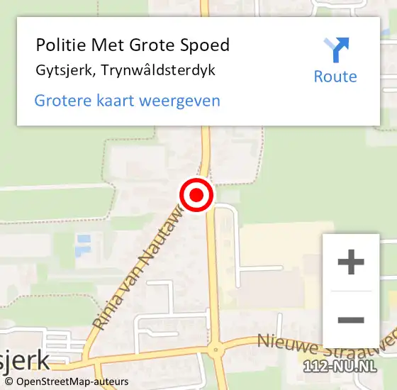 Locatie op kaart van de 112 melding: Politie Met Grote Spoed Naar Gytsjerk, Trynwâldsterdyk op 19 augustus 2021 12:19
