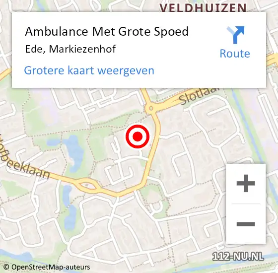 Locatie op kaart van de 112 melding: Ambulance Met Grote Spoed Naar Ede, Markiezenhof op 19 augustus 2021 13:35