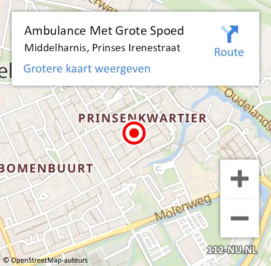 Locatie op kaart van de 112 melding: Ambulance Met Grote Spoed Naar Middelharnis, Prinses Irenestraat op 19 augustus 2021 14:05