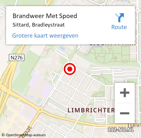 Locatie op kaart van de 112 melding: Brandweer Met Spoed Naar Sittard, Bradleystraat op 20 augustus 2021 01:23