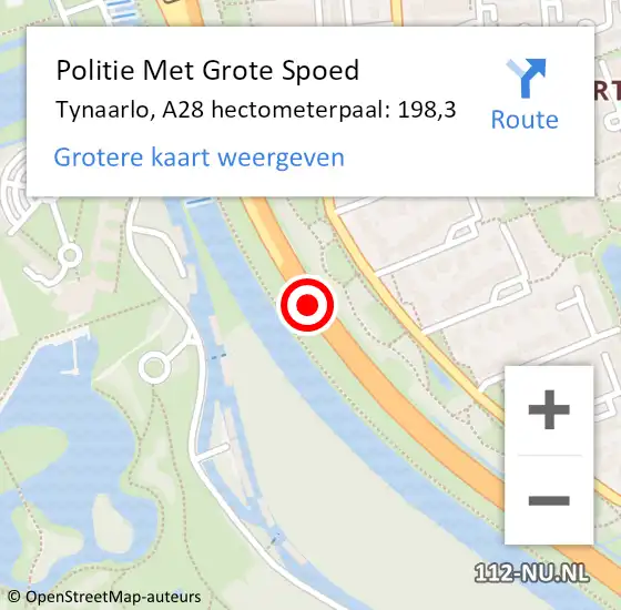 Locatie op kaart van de 112 melding: Politie Met Grote Spoed Naar Tynaarlo, A28 hectometerpaal: 198,3 op 20 augustus 2021 08:25